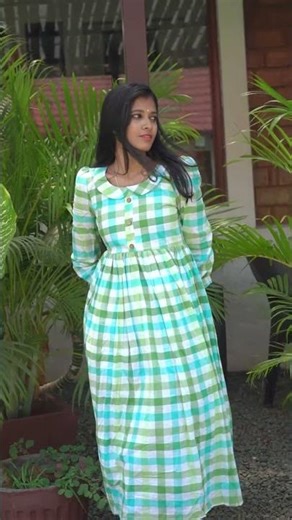 White with Green Checked Maxi Dress
