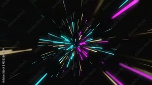 Abstract Neon Light Streaks Exploding from Center, Dynamic Energy Burst