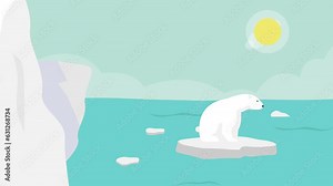 Polar bear standing on the melting glacier cartoon animation 4k video