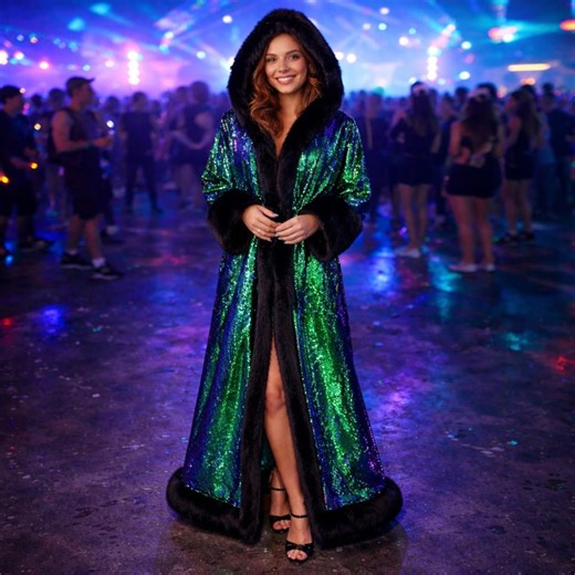 Sequin Patchwork Faux Fur Coat – Color Changing Festival Jacket, Winter Party Outfit - Etsy