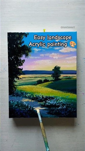 Easy Sunset Meadow Landscape Acrylic Painting Tutorial | Canvas Painting for Beginners 🌅🎨