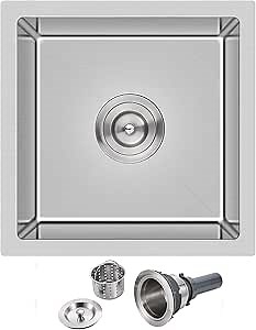 18 inch Bar Sink, KINKIB 18 x 18 x 9 inch Undermount Bar or Prep Kitchen Sink, Handmade Single Bowl T-304 Stainless Steel Small Kitchen Sink with Strainer