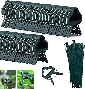 Plant Support Clips, Garden Clips, Vine Support Clips, Plant Ties, for Securing Plant Stems, Climbing Vines to Tomato Cages, Trellis and Plant Support (30 Clips 30 Plant Ties), 202441zwjzd1
