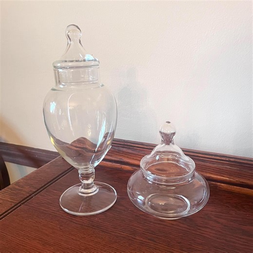 Vintage Glass Apothecary Jars, Uniquely Shaped Clear Glass Jars with Glass Lids