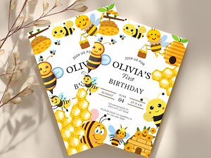 Bumble Bee Birthday Invitation, Editable Kids Party Invite (canva Template) - Etsy