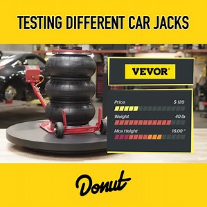 We're testing the common scissor car jack, an electric car jack, and an auto pneumatic car jack to see which of them works the fastest and most better. | Donut Media