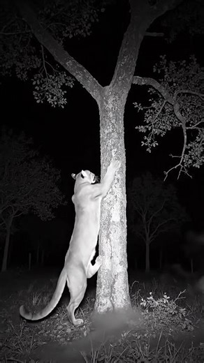 Onça-Parda Sobe em Árvore na Madrugada #onça