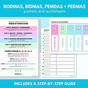 BODMAS, BIDMAS   PEMDAS | Order of Operations Poster and Worksheets - Etsy Canada