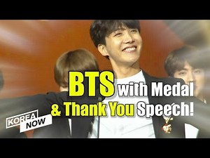 BTS delivers thank you speech, beaming with cultural medal