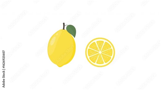 Lemon and lemon slice on a white background. 4K Video motion graphic