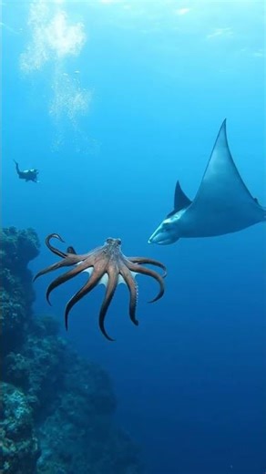 Giant Octopus vs Massive Manta Ray Underwater Battle