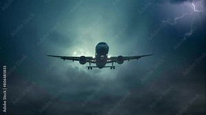 Electrifying Night Skies: Witness the Daring Flight Amidst Lightning Strikes. Seamless looping time-lapse virtual 4k video animation background