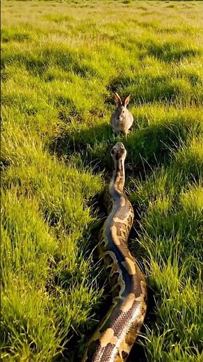 Giant Python Chases Fast Rabbit! Can the Snake Catch the Speedy Prey? #Python #Rabbit #Chase