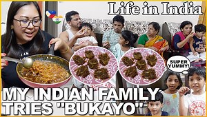 LIFE IN INDIA: My Indian Family tries pinoy dessert "BUKAYO" sweetened coconut strips! Wow sa sarap! | Sana Family Vlogs