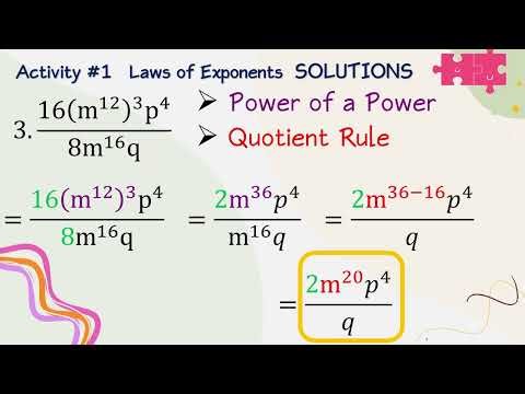 Laws of Exponents Example Activity with Answers