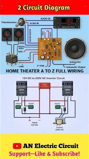 Home Theatre A to Z Full Wiring and 12V DC To 220V Inverter Circuit | #wiring #electricalcircuits