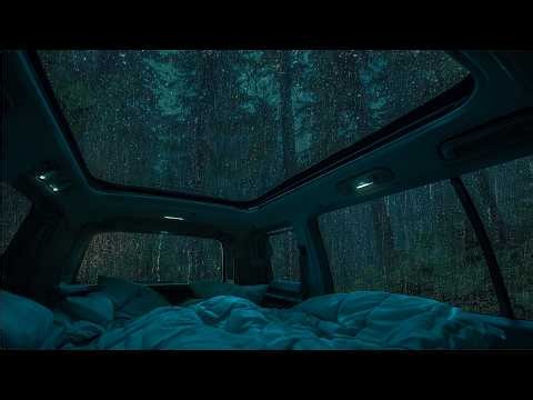 10 Hours⚡️ Relaxing Rain on Camper Van Deep in Forest