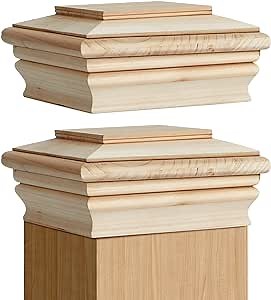 Soaoo 2 Pcs Wooden Post Caps Classic Cedar Wood Post Caps Resistant Wood Fence Newel Mounting Kit Decorative Tops for Indoor Outdoor Fence Mailboxes Decks (4 x 4 Inch)