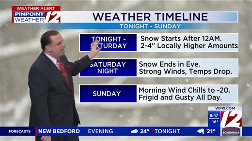 WPRI 12 weather forecast for 2/6/25: Quiet weather today; snow, wind and cold this weekend