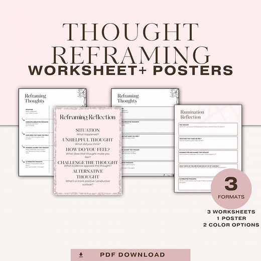 CBT Thought Reframing Worksheet Printable | Challenge Negative Thoughts | Mental Health PDF for Teens, Adults, & Therapists | Therapy Tool - Etsy