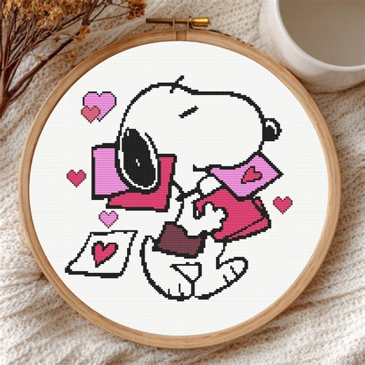 Snoopy Valentine Love Cross Stitch Pattern – Heart Letter Embroidery PDF for Valentine’s Day Decor - Etsy