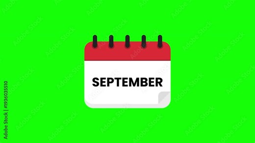 September Calendar Page Flip Motion Graphic With Clean Minimal Design On Green Screen Prores Alpha Channel 4K 60fps
