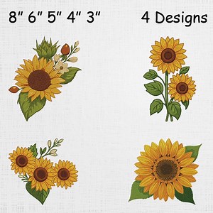 Sun Flowers Embroidery Set - Yellow Flowers Machine File - Sun Flowers Set Pattern - 4 Designs 5 Sizes - Etsy