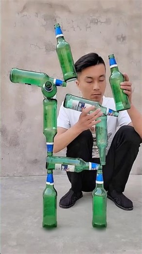 he tried to balance these bottles for ten years🤩 #shortvideo