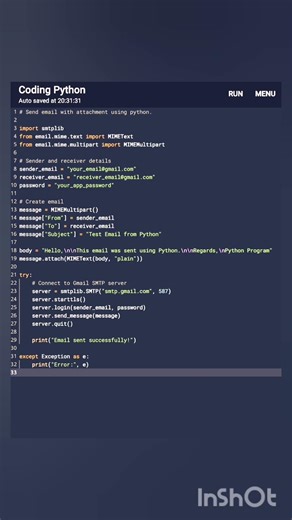 Send email with attachment using python. #python #programming #coding #html #snake #coder #code
