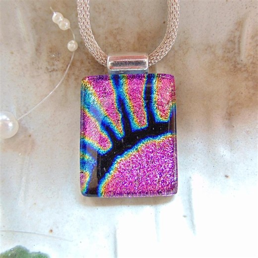 Pink Necklace, Blue, Dichroic Glass Pendant, Fused Glass Jewelry, Necklace Included, A18 - Etsy