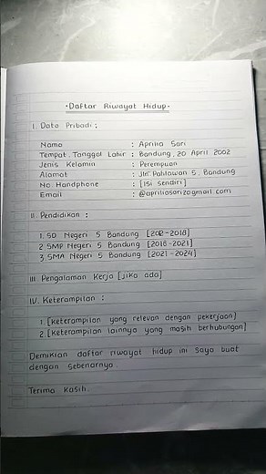 Contoh Daftar Riwayat Hidup Lamaran Kerja #tulisantangan