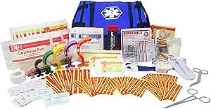 Fully Stocked Trauma First Aid Kit – First Responder II Bag with Tools, Gauze, Bandages, Scissors & Gloves – Compact & Portable – OSHA and ANSI Compliant – Blue
