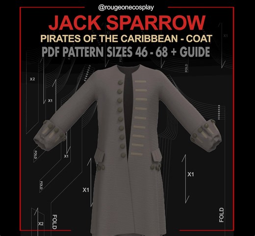 Pirate Coat Pattern - Jack Sparrow / Pirates of the Caribbean DIGITAL Sewing Sizes 46-68 + Guide - Etsy
