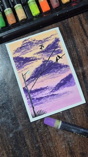 Very Easy Sunset Straight Light🔦 Drawing with Oil Pastels.