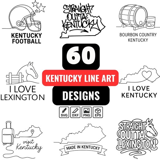 60 Kentucky SVG Bundle – Bourbon Country, Lexington Horses, State Map, Football and Line Art Designs - Etsy