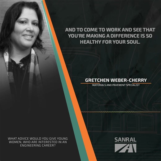 "Engineering is a fundamental career in building a society." Take a listen to Gretchen Weber-Cherry, a Materials and Pavement Specialist at SANRAL, as she speaks about being evidence of change in a male-dominated industry. Listen for more: https://bit.ly/3WI80cE #Siyasebenza #MyRoadMyStory #WomensMonth | Sanral