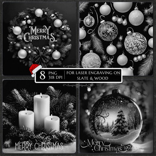 8 Christmas Time for Laser Engraving Files, Merry Christmas Laser Burn PNG, Slate Coasters Files, CNC Router Lightburn Co2 Diode Ready File - Etsy