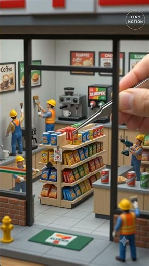 🏪 Tiny Workers Built a 7-Eleven Store from Scratch! 🤯✨ #shorts #usa