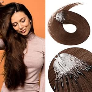 Senmy Medium Brown Micro Loop Hair Extensions Real Human Hair 18inch Brown Microbead Extensions Human Hair 1g/strand 50g Micro Ring Hair Extensions Human Hair For Women