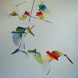 Large Colorful Bird Mobile, 8 Bird Kinetic Sculpture, Flock of Birds Metal Hanger, Metal Decor Adornment - Etsy