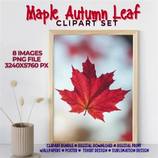 Maple Autumn Leaf Clipart Set, 8 High-resolution PNG Digital Prints, Instant Download - Etsy