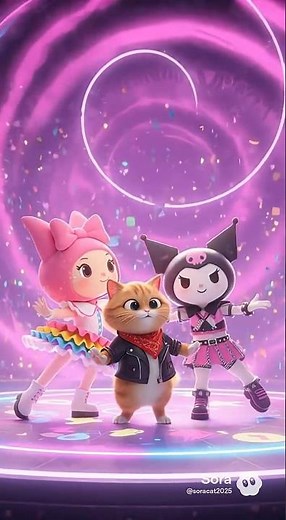 Sora dance floor with #melody and #kuromi, a fantastic performance. #catdance #sanrio #animation