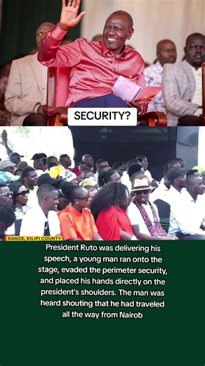 During a public event in Ganze, Kilifi County, today, President William Ruto experienced a significant security breach when a young civilian managed to bypass security protocol, storm the podium, and physically grab the president by his shoulders. #kenyantiktok🇰🇪 #nairobitiktokers #kilifitiktokers #kalenjintiktokers #kikuyutiktok