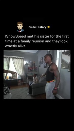 Inside History on Instagram: "IShowSpeed just met his sister for the very first time at a family reunion — and fans can’t believe the resemblance. The emotional moment quickly went viral, as the two shared a heartfelt introduction and left everyone stunned by how much they look alike. From their facial features to their expressions, it’s clear the sibling connection runs deep! #history #ishowspeed #trending #familyreunion #reels"