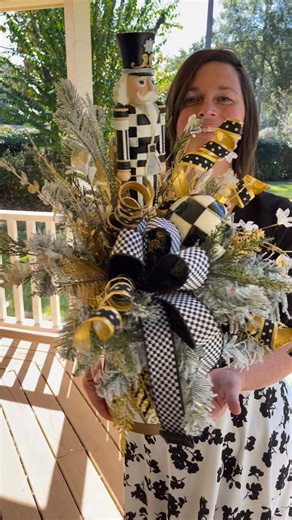 147K views · 3.2K reactions | Cue the sparkle! This Nutcracker centerpiece is giving holiday luxury vibes — complete with frosted greenery, golden curls, and that signature Kelly’s Creations bow. #kellyscreationsdecor #ChristmasDecor #HolidayCenterpiece #NutcrackerStyle #BlackAndGoldDecor | Kelly’s Creations of Pace | Facebook