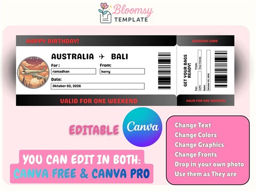 Boarding Pass Birthday Invitation Template, Editable Travel Ticket (instant Download Canva Template) - Etsy
