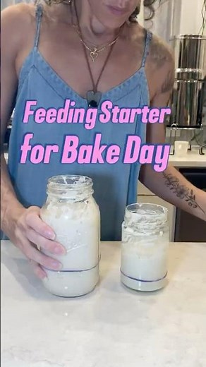 Sourdough Starter feeding for Bake Day - water & flour - simple method, step by step