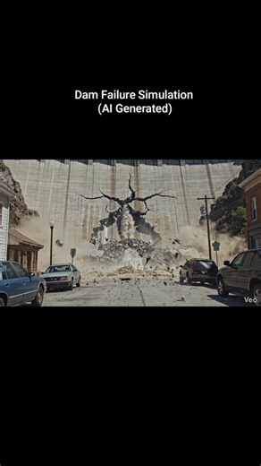 When a dam fails upstream — AI simulation.#dam