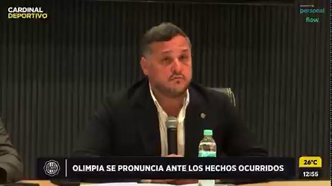 ⚽️🎙️ Rodrigo @cotonogues - Presidente de #Olimpia:🗣️ “Escuchamos la conferencia de nuestros pares del club Cerro Porteño y tomamos con sorpresa. En primer lugar, hay una clara responsabilidad de una hinchada. A lo largo de la semana se hicieron varias reuniones sobre temas de seguridad y el club local no puede ser responsable del comportamiento de la hinchada visitante”.🗣️ “El punto preocupante es la cero autocrítica de la directiva de Cerro. En todo momento buscaron culpar a Olimpia. Hay que