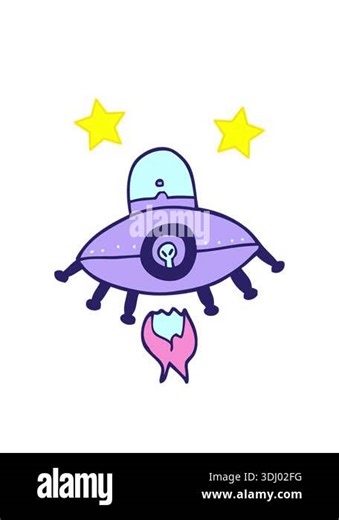 spinning stars animation of cartoon doodle alien spaceship Stock Video Footage - Alamy